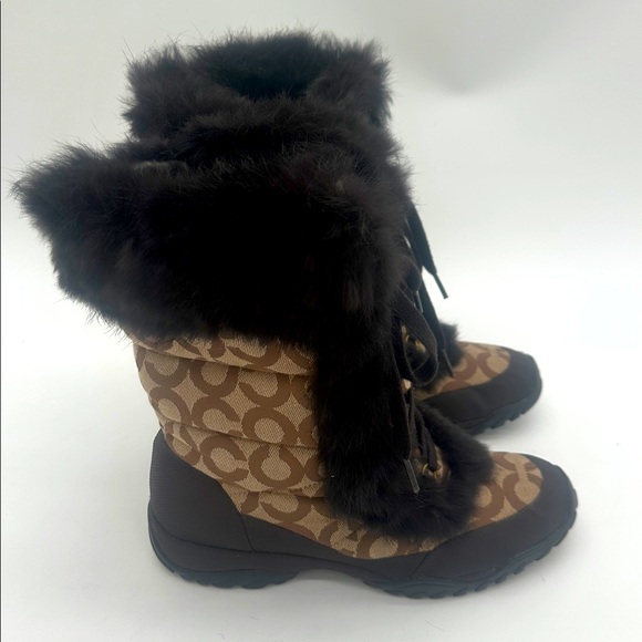 Coach Jennie Signature Fur Trim Lace Up Boots Monogram Khaki Q522 Womens 7.5 B - Picture 9 of 14